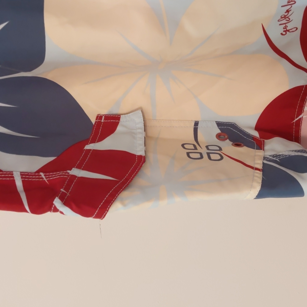 Golden Breed Men Board Shorts Size 92 Blue Red Hawaiian Print Pocket Hook & Loop - Picture 6 of 11